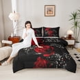 thumbnail image 4 of Manfei Romantic Rose Bedding Comforter Set for Lover, Couple Valentines Day Twin Comforter Sets, Black Red Reversible Bedding Set, Luxury Bedroom Decor, 2 Pieces, 4 of 8