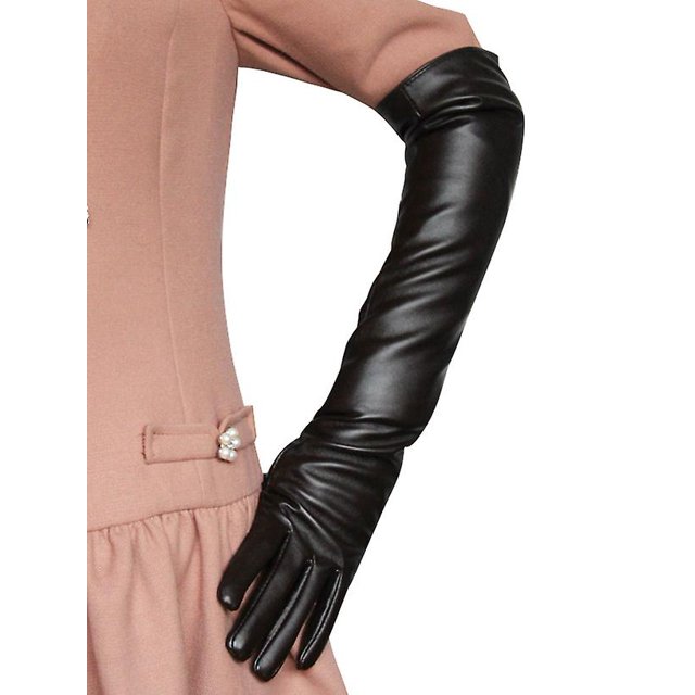 Guantes de simulación de mujer Forro sedoso de cuero Largo sobre el codo Manopla elegante 50CM - Negro S Kuyhfg Bienvenido a Kuyhfg