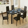 thumbnail image 3 of Glass Dining Table Set for 6 People, PU Leather Kitchen Table with 6 Chairs, Black, 3 of 8