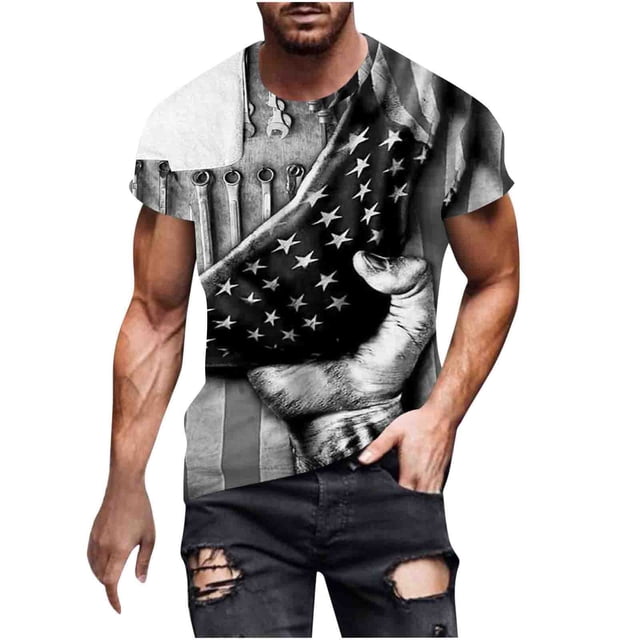 Camisetas Casuales Impresas de Manga Corta en el Patrón de Rayas, Camisetas Ligeras de Algodón a Rayas para Hombres