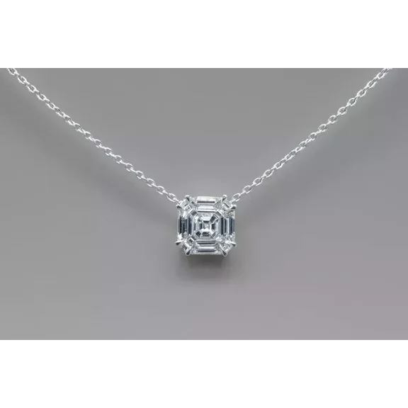 1Ct Asscher Cut Lab-Created Diamond 14k White Gold Plated Fancy Silver Pendant