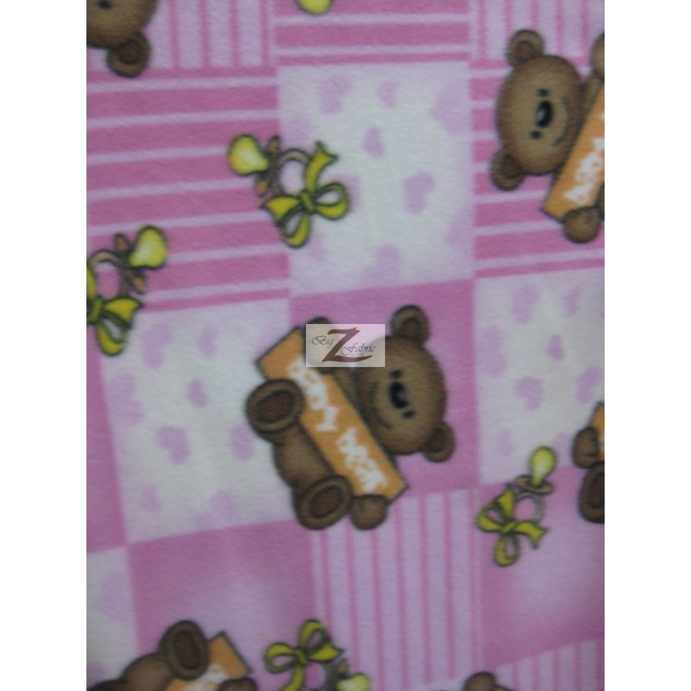 Fleece Printed Fabric Animal Bear / Baby Bear / Sold By The Yard