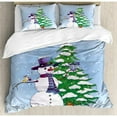 thumbnail image 3 of Christmas Duvet Cover Set Twin Size, Snowman in the Winter with Mistletoe Present Top Hat and Scarf Tree and Bird, Decorative 2 Piece Bedding Set with 1 Pillow Sham, Blue Green, by Ambesonne, 3 of 3