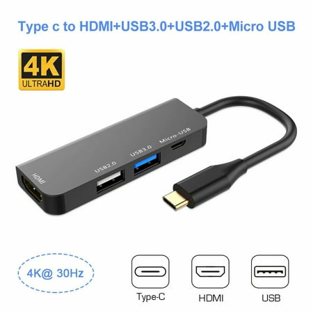 Type C Hub 4 in 1 USB C Hub Adapter to HDMI 4K USB 3.0 USB 2.0 micro USB Charging Thunderbolt 3 Port Type C Hub (Best Thunderbolt 3 Hub)