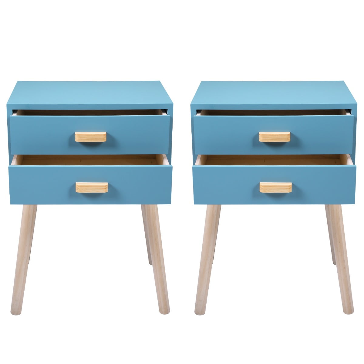 Lowestbest 2Pcs Bedside End Table, Nightstand Bedroom Decor Furniture with 2 Drawers, Blue Lowestbest 2Pcs Bedside End Table, Nightstand Bedroom Decor Furniture with 2 Drawers, Blue
