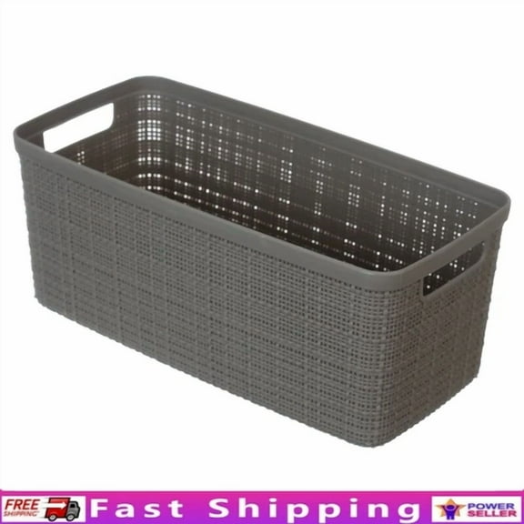 Jute Storage Basket Long Half Bin Rectangle Cut-Out Handles Modern Home Decor Us