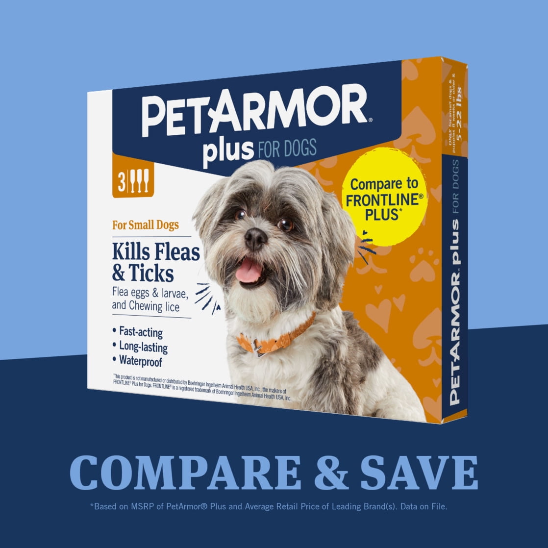 PETARMOR Plus for Small Dogs 5-22 lbs, Flea & Tick Prevention for Dogs, 3-Month Supply