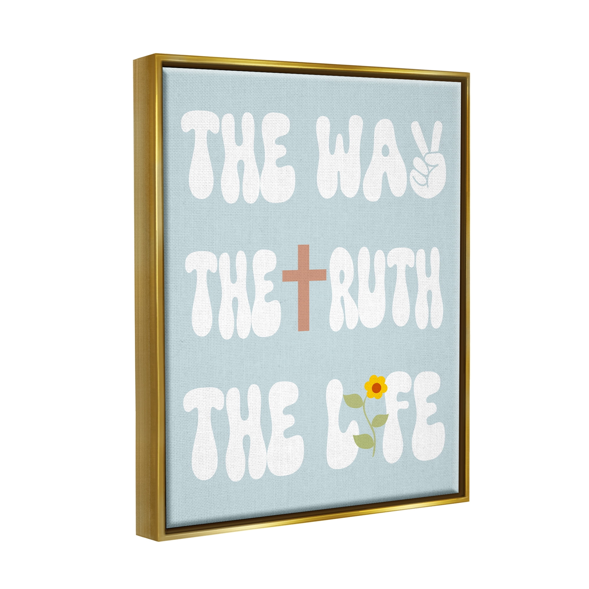 Stupell Industries Retro Religious Phrase Botanical & Floral Painting Gold Floater Framed Canvas Art Print Wall Art, 17 x 21