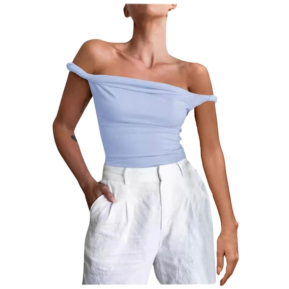 Summer Women'S Undershirts Tank Tops Solid Color Sleeveless Slims Camisoles — Sky Blue∣L