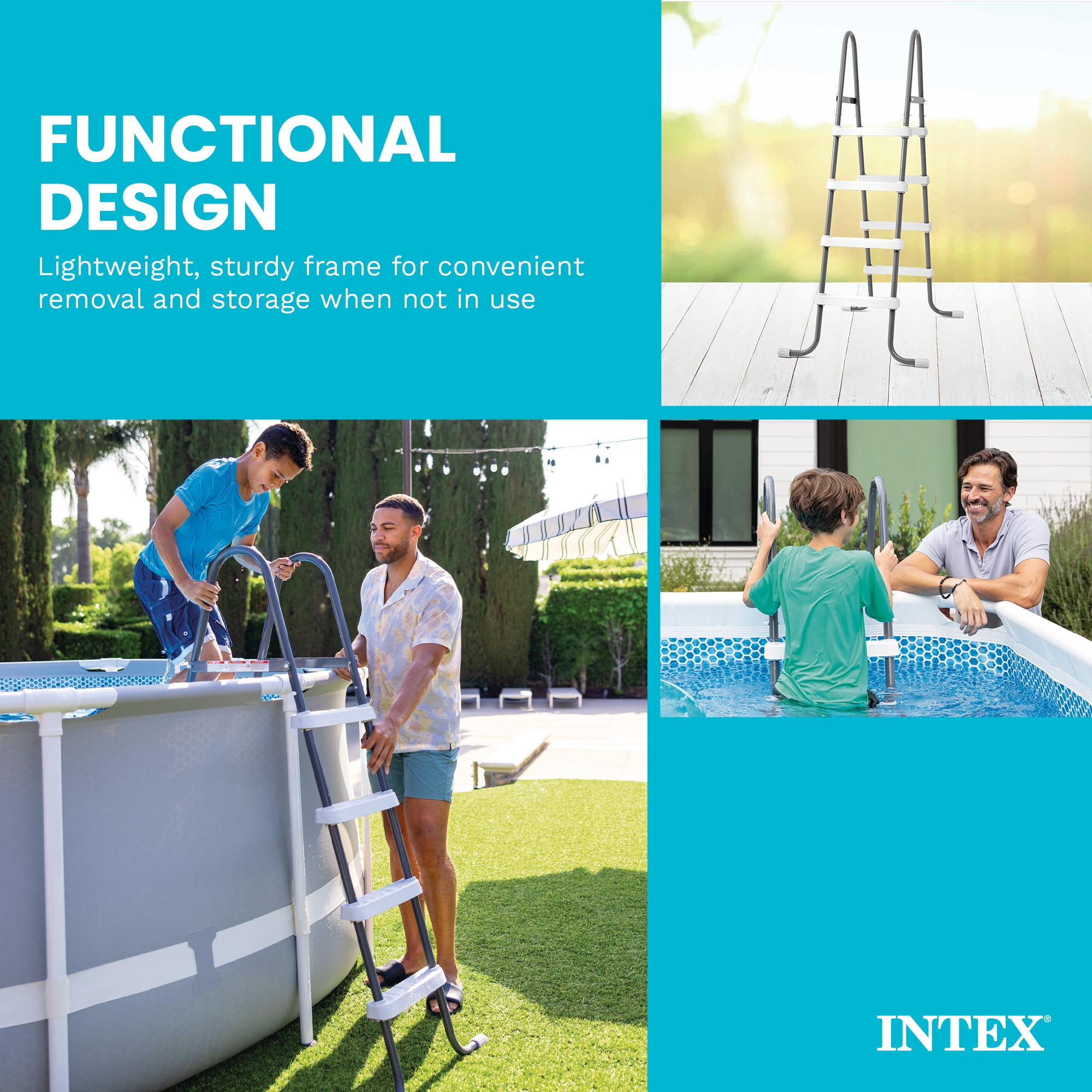 Intex Steel Frame Above Ground Swimming Pool Ladder for 48" Wall Height Pools