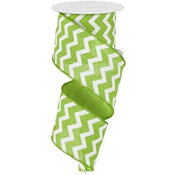 Chevron Wired Edge Ribbon 2.5", Lime Green White - 10 Yards : RG1019E9