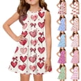thumbnail image 2 of Grblisyd Girls Dresses Size 10-12 Coquette Bow Print Ruched Dresses Casual Crew Neck Sleeveless Priness A-line Dress, 2 of 5