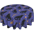thumbnail image 2 of Halloween Black Cat On Purple Tablecloth Round Table Cover Washable Polyester Table Cloth for Kitchen Party Picnic Dining Decor 60 Inch, 2 of 6