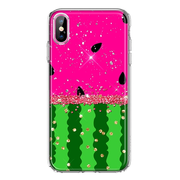 MUNDAZE Apple iPhone XS Max Shockproof Clear Hybrid Protective Phone Case Summer Watermelon Sugar Vacation Tropical Fruit Pink Green Cover