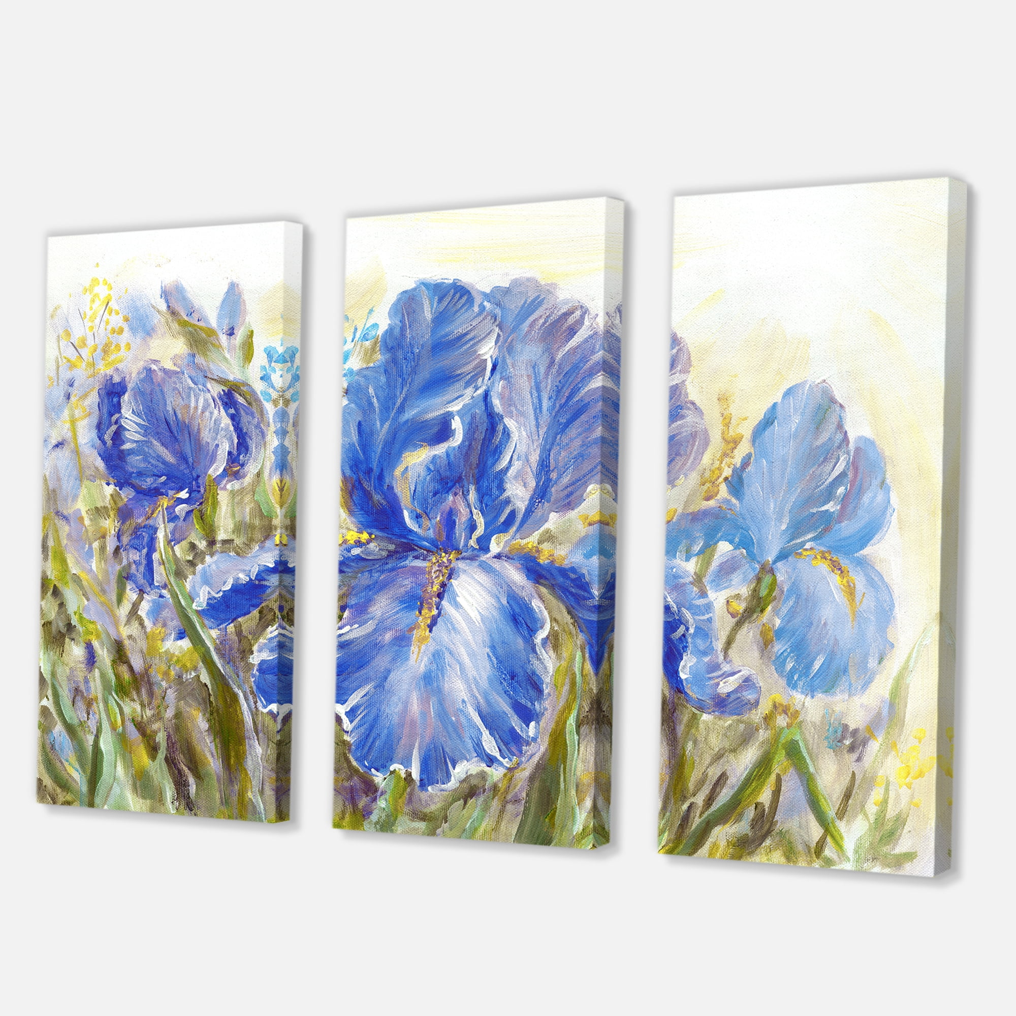 Designart ' Blue Irises Blossoming Flowers ' Traditional Canvas Wall Art Print