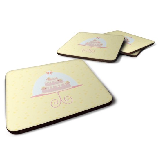 Carolines Treasures BB7291FC 3 Tier Cake on Yellow Foam Coaster Set of 4 3 1/2 x 3 1/2 multicolor