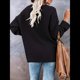 thumbnail image 4 of Suéteres de Gran Tamaño para Mujer, con Mangas Largas de Murciélago, Cuello en V Holgado, Botones, Estilo Henley, Jersey de Punto. Negro XL, 4 of 6