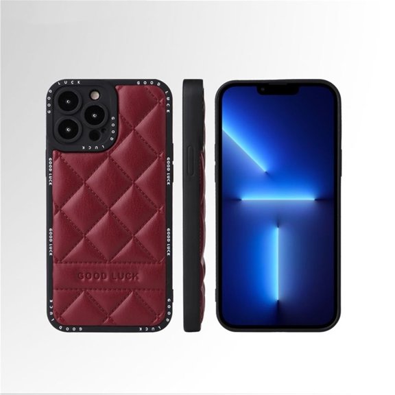 Dteck Case for iPhone 13 Pro Max 6.7" 2021, PU Leather Case Diamond Lattice Pattern, Lens All-inclusive Shockproof & Anti-drop Anti-fingerprint Full Protection Fashion Case for Girls & Women, Winered