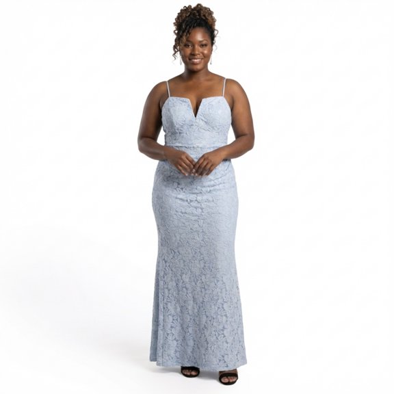 David’s Bridal, The Edit by DB Studio Women's Formal Stretch Plunge Neckline Sheath Dress, Full Length, Lace