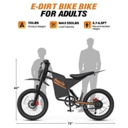 Peak 3000W Electric Dirt Bike for Adults,60V 25Ah,Max 100Miles & 37Mph App & Anti-Theft Electric Motorcycle,20’’Off Road Tires E-Mountain Bike