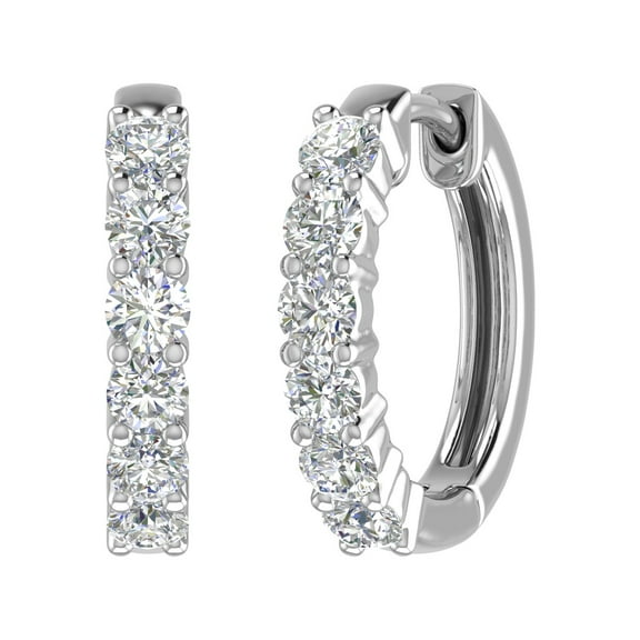 1 Carat Prong Set Round Diamond Hoop Earrings in 10K White Gold