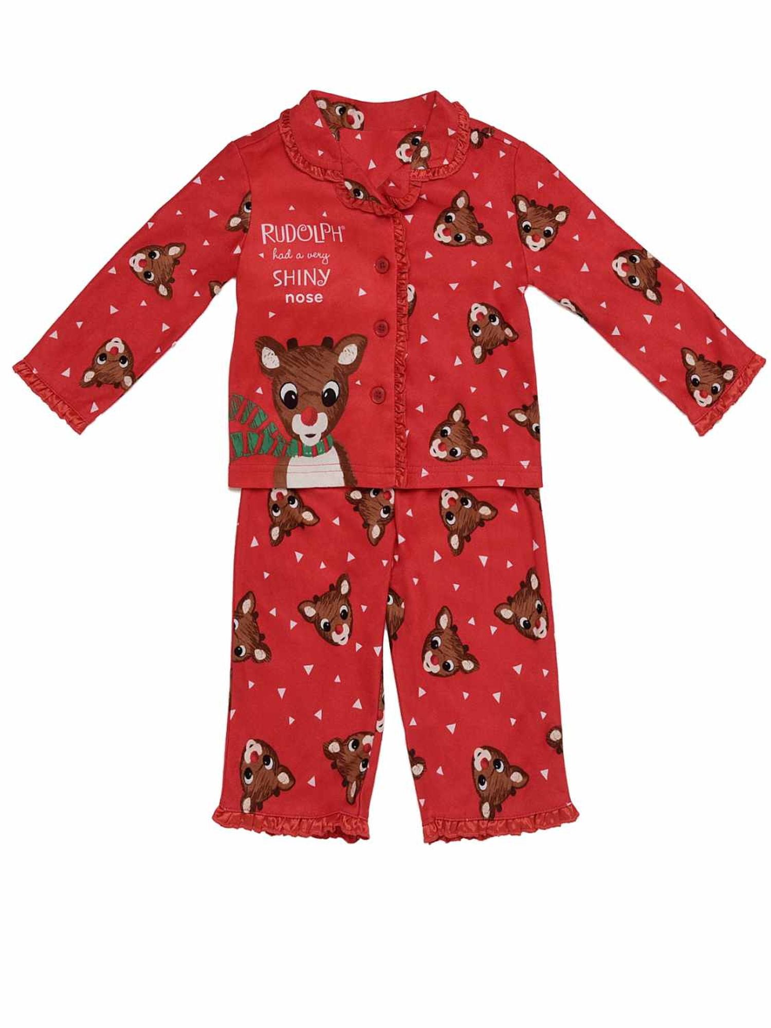 Rudolph Infant Girls Red Flannel Rudolph Reindeer Christmas Holiday Pajamas 12m