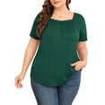 thumbnail image 3 of Daystry Plus Size Tops for Women Short Sleeve Square Lace Neck Flowy Shirts Dark Green 3X, 3 of 11