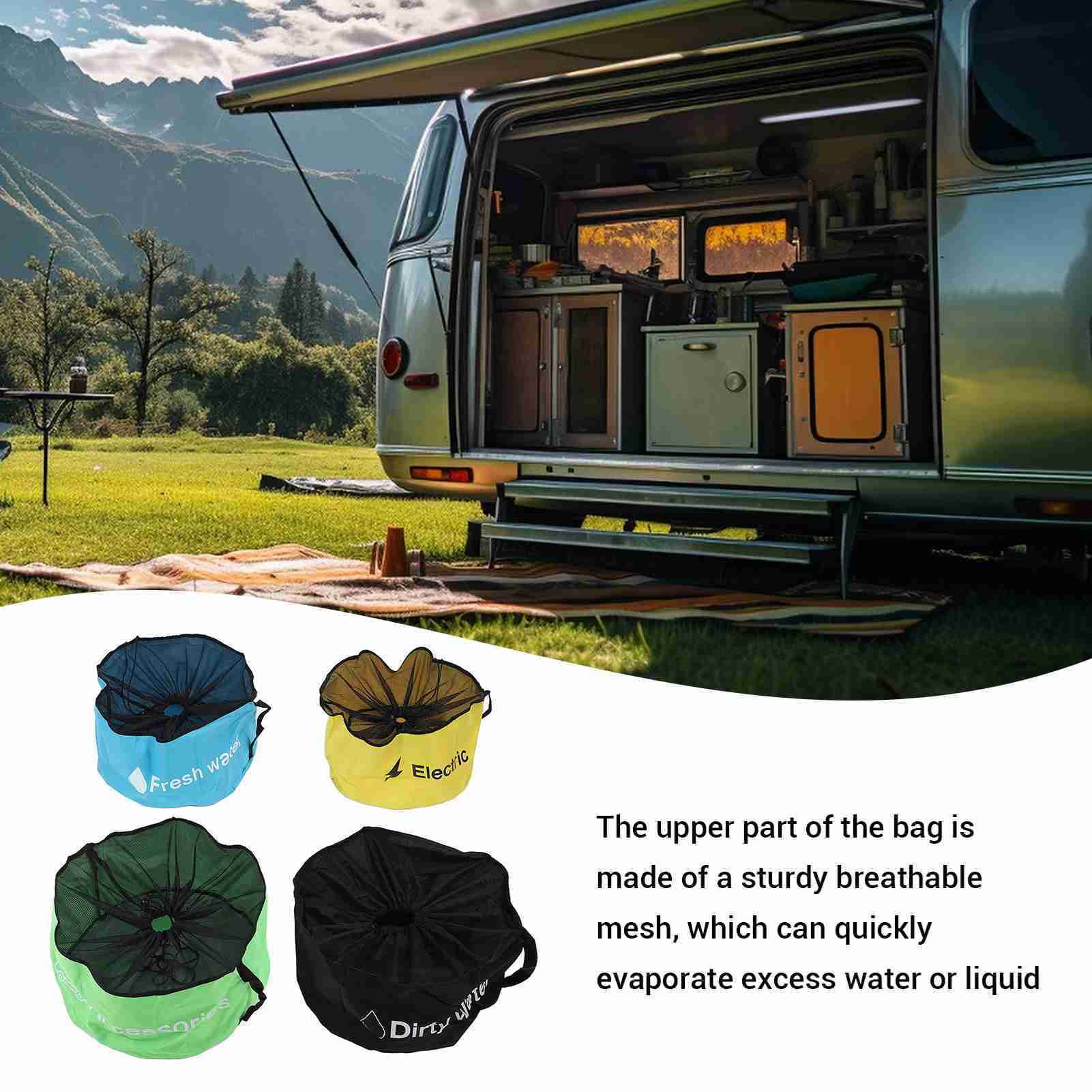 BIMZUC 4‑Pack RV Hose & Cord Organizer – 18×20″ Waterproof 600D Oxford Bags with Color‑Coded Labels
