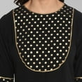 thumbnail image 6 of Janasya Indian Round Neck Bell Sleeve Gold Print Black Poly Crepe Kurta For Women, 6 of 7