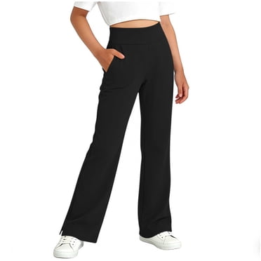 Posijego Girls Wide Leg Yoga Pants High Waisted Seamless Stretch Athletic Running Active Pants with Pockets 6-15 Years