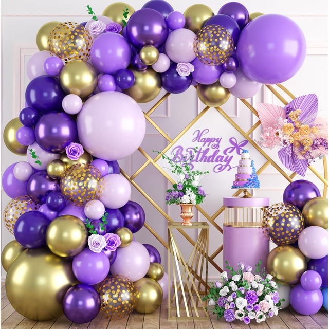 Kit de arco de globos FEYG morado y dorado con 120 globos