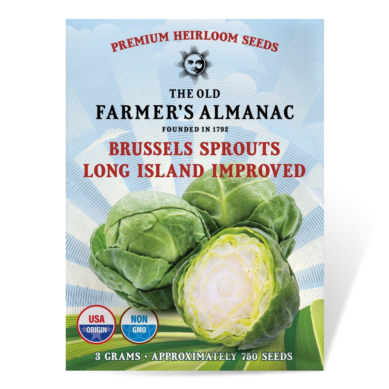 The Old Farmer's Almanac Long Island Improved Brussels Sprouts Seeds (Premium Heirloom, Non-GMO, Open Pollinated, Vegetable, Full Sun) - Approx 750 Seeds