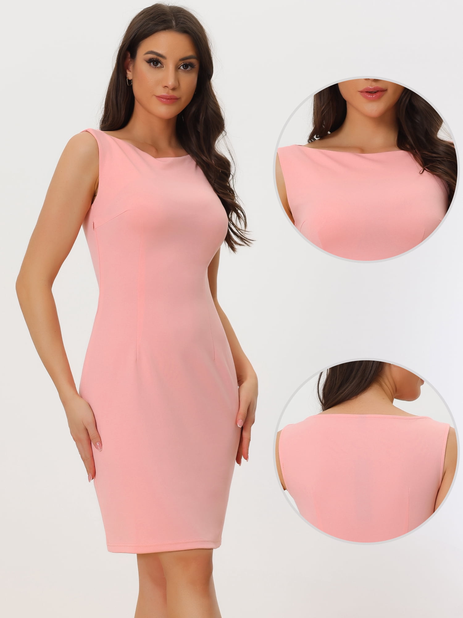 DARING DIVA Sleeveless Sheath Dress Boat Neck Casual Office Dresses L Pink