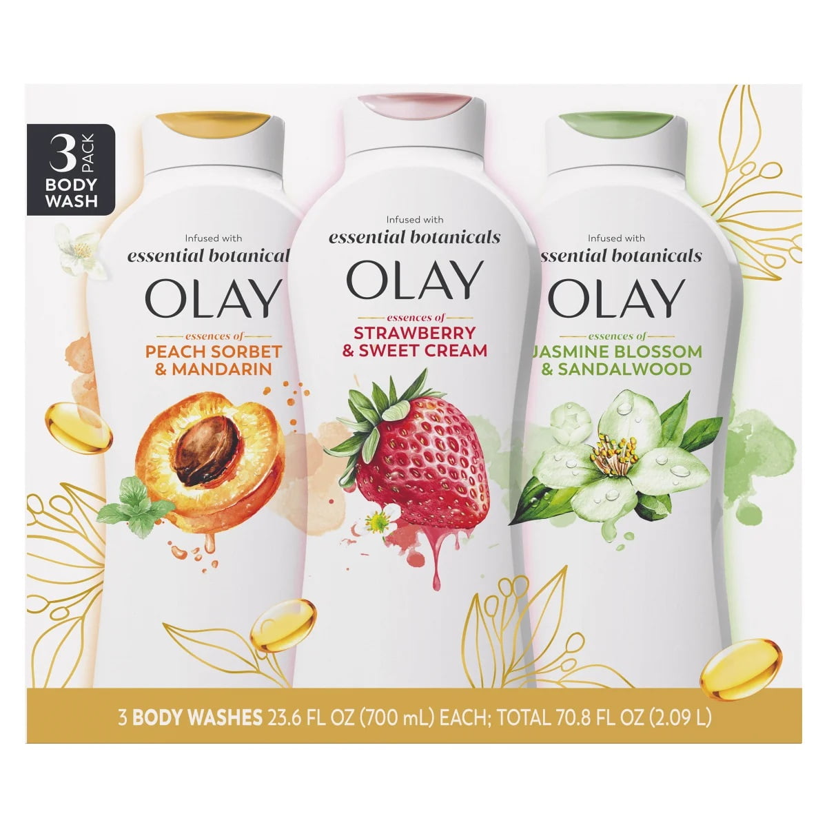 Olay Essential Botanicals Body Wash, 23.6 Fluid Ounce (Pack of 3)