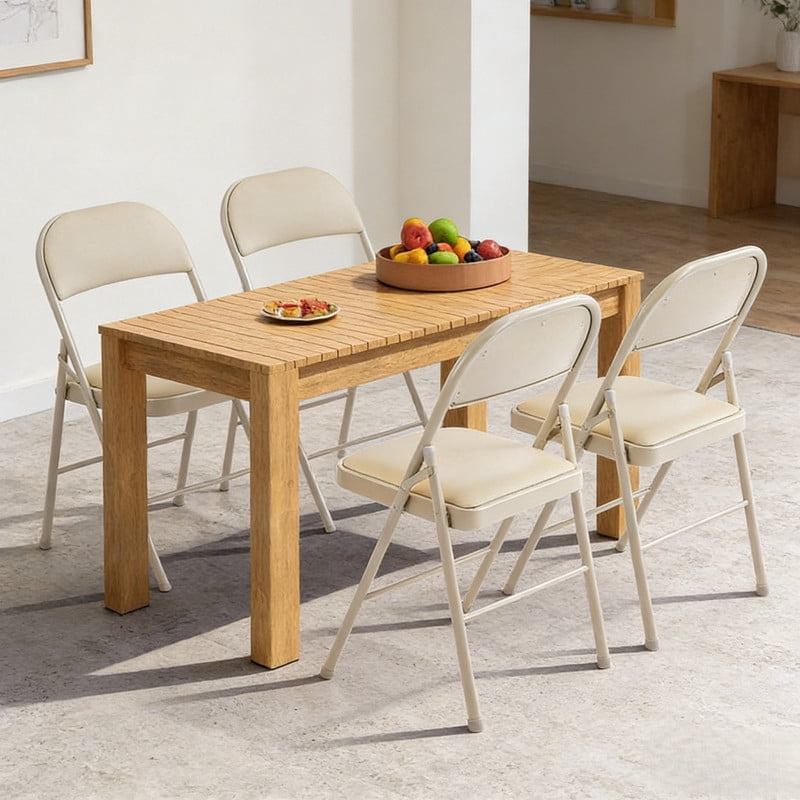 Kelno 4 Pack Folding Chair Leather Padded Seat Portable Chair, Khaki