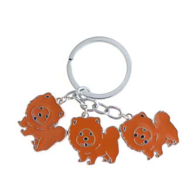 Metal Car Keychain Dog Shape Creative Keyring Car Key Ring Decorations Hanging Pendant (Chow Chow Brown)