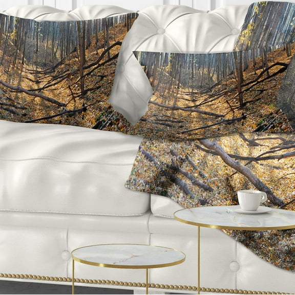 Designart Thick Autumn Forest Panorama - Landscape Printed Throw Pillow - 12x20