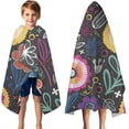 thumbnail image 3 of Multicolor Cartoon Floral Pattern Hooded Bath Towel，50"x30" for Ages 3 To 12 Kids, Quick Dry Lightweight Soft Microfiber Hood Beach Towel Cover Up for Kids, 3 of 7