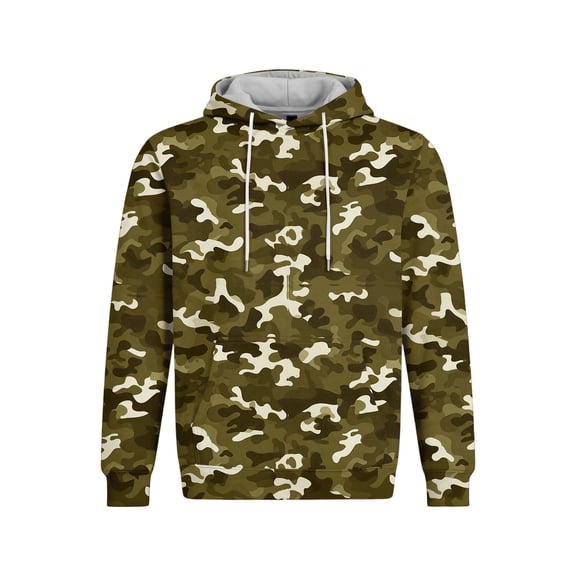 FENGYOU Mens Fleece Lined Pullover Hoodie Long Sleeve Hooded Sweatshirt Relaxed Fit Camo Print Casual Streetwear Top Army Green L