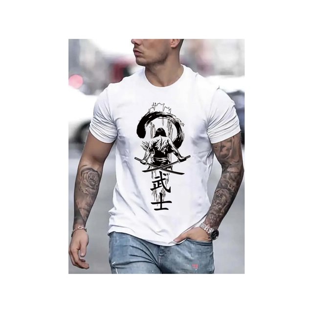 Camiseta de manga corta de algodón con estampado samurái. Camisetas de manga corta cómodas. Cuello redondo suave, transpirable y elástico. Ideal para actividades al aire libre, ropa informal y uso dia