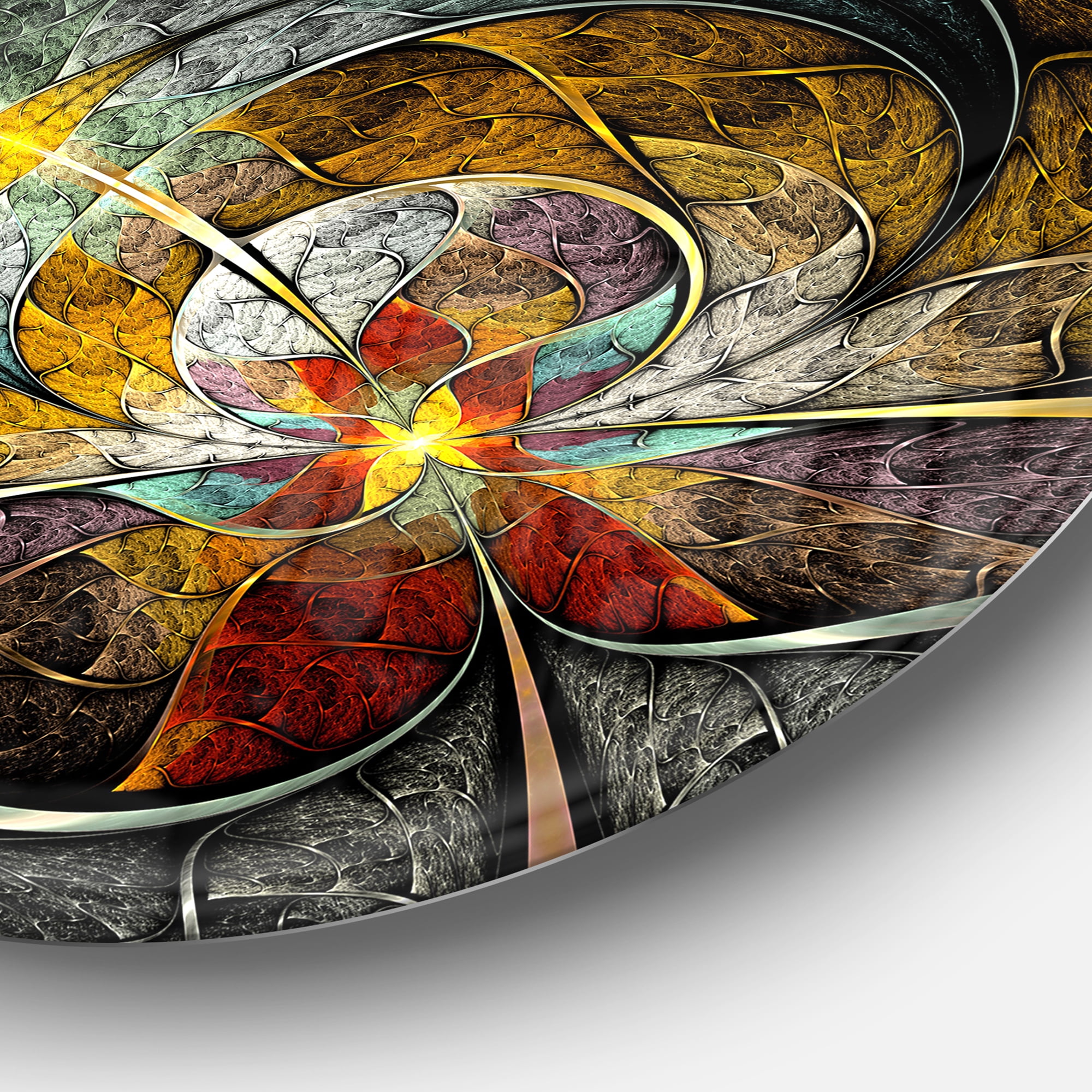 Designart 'Symmetrical Yellow Digital Art Flower' Disc Floral Circle Metal Wall Art