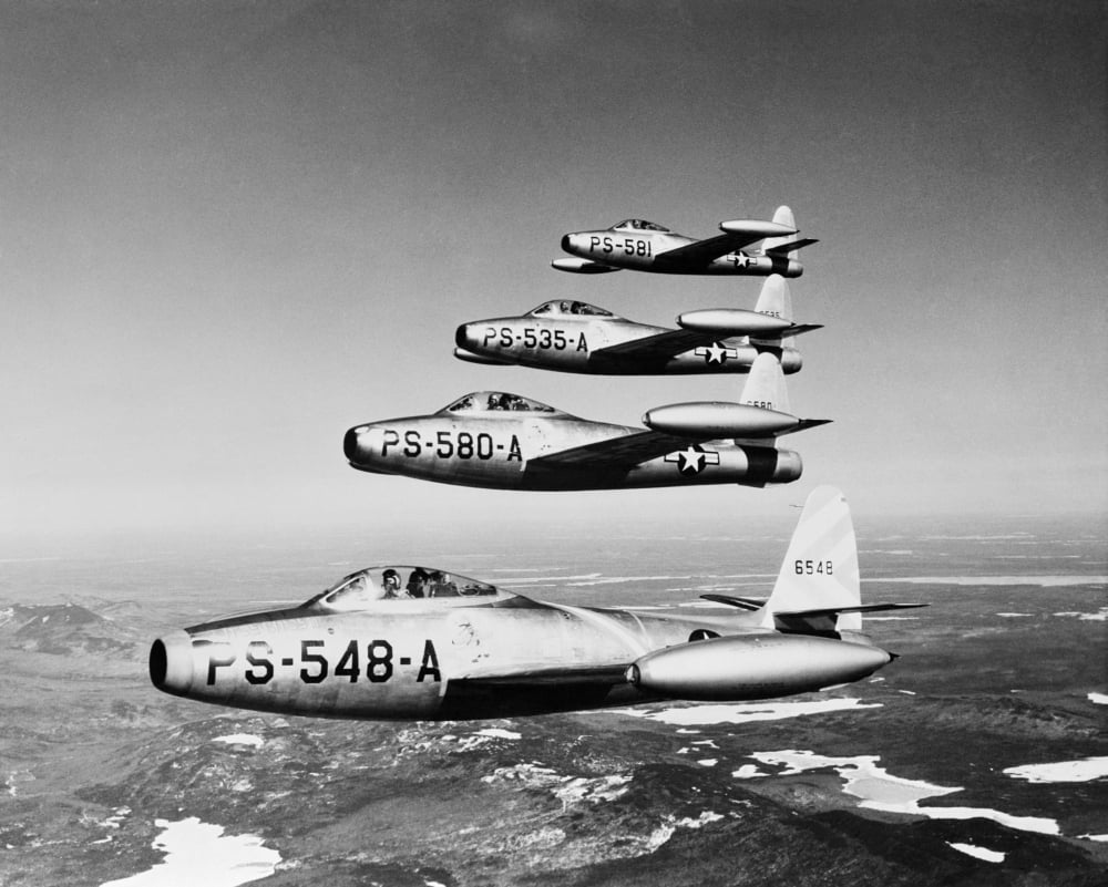 1950s Four Us Air Force F-84 Thunderjet Fighter Bomber Airplans In ...