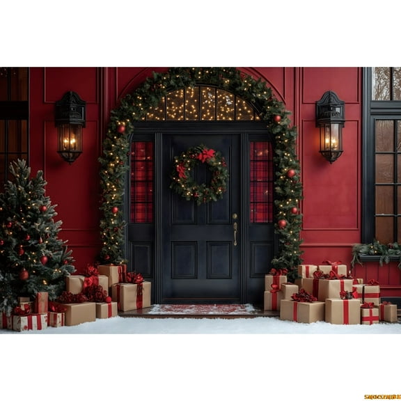 Winter Christmas Photography Backdrop Vintage Red Arch Xmas Tree Gifts Indoor Kids Family Portrait r Background Photo Studio