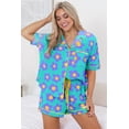 thumbnail image 3 of Women's Green Flower Print Short Sleeve Shirt Pajamas Set, 3 of 12