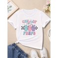 thumbnail image 1 of Girls' Easter Bunny Graphic Tee - "Chillin' with My Peeps" Cute Rabbit Design, Casual Round Neck Short Sleeve T-Shirt, Breathable Cotton Blend, Machine Washable, Spring/Summer Youngsters' Outfit, 1 of 5
