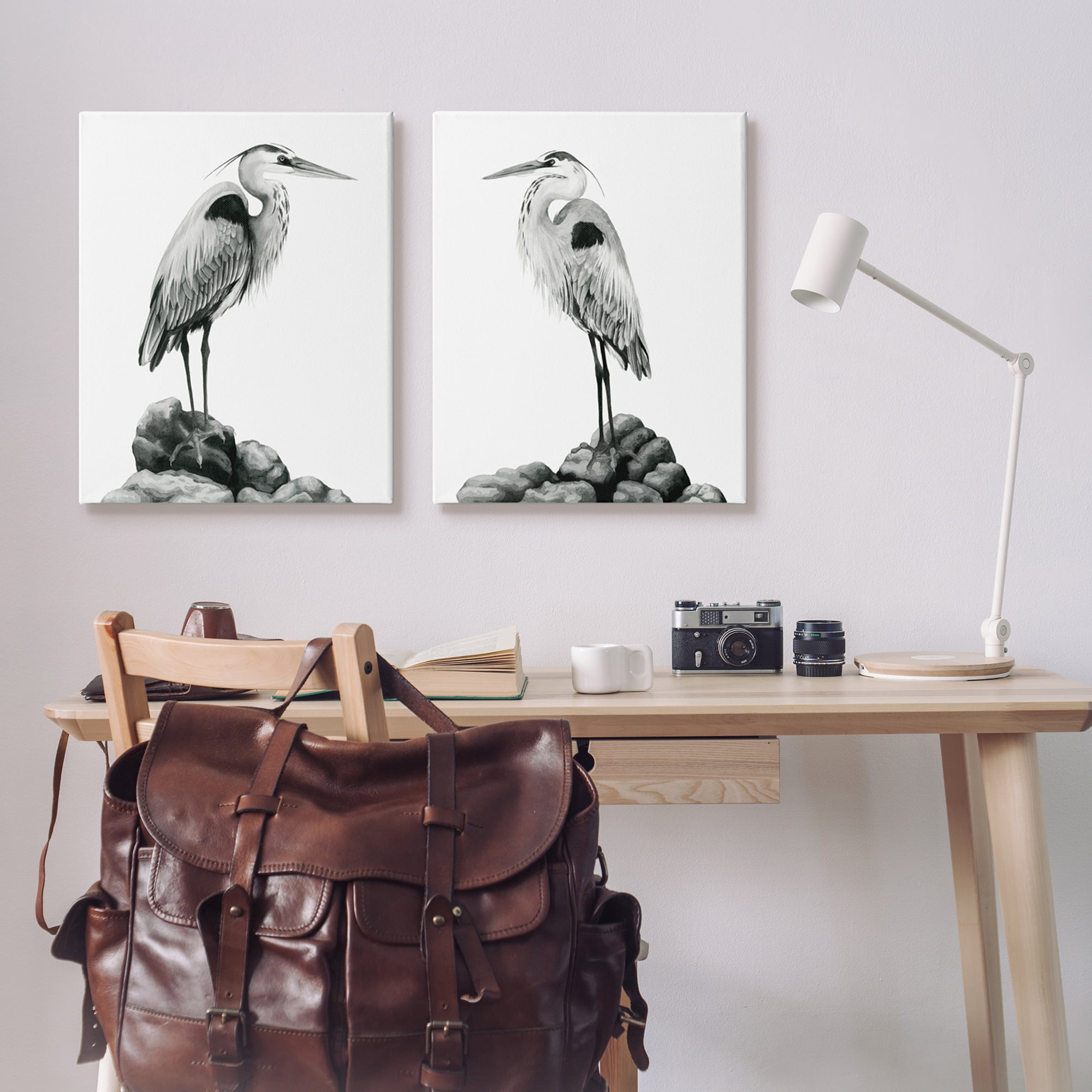 Stupell Industries Great Herons Standing Rocks Black White Bird Portraits, 24 x 30, Design by Grace Popp&nbsp;
