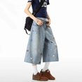 thumbnail image 7 of Arlun Plus Size Retro Washed Wide Leg Jeans Pants Women Summer Baggy Mid Waist Distressed Denim Capri Pants 2026 Fashion Streetwear Casual Cropped Trousers with Pockets 2-Blue XXXXL, 7 of 7