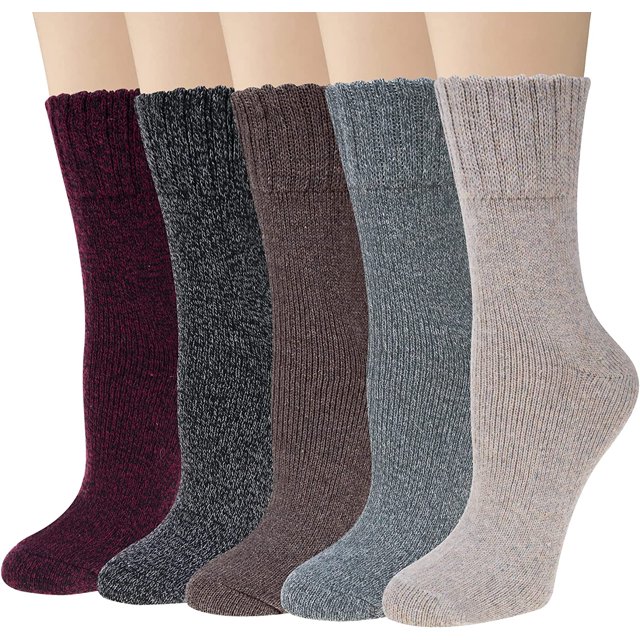 pares de calcetines de lana para mujeres regalos invierno cálido punto grueso cabina acogedor calcetines de tripulación, multicolor 037b