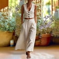 thumbnail image 2 of Guluxicc 2 Piece Womens Outfit Sets Sleeveless V Neck Button Down Vest with Wide Leg Pants Casual Matching Sets for Spring and Summer, 2 of 7