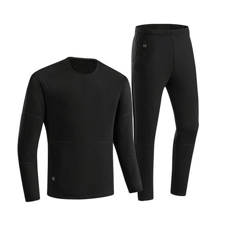 

Skearow Men Base Layer Top&Bottom Set Heated Thermal Underwear Insulated Warmer Long Johns USB Electric Women Rechargeable Fleece Lined Cotton Washable Unisex Black M